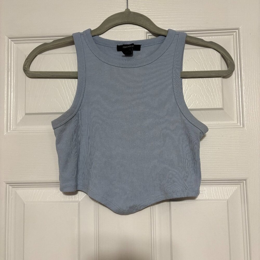 Blue ribbed cropped tank top